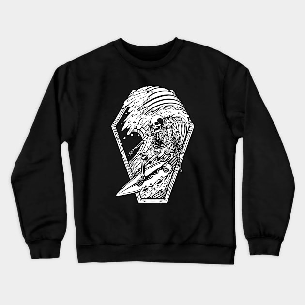 Skeleton Skull Surfing On The Wave Crewneck Sweatshirt by KingMaster